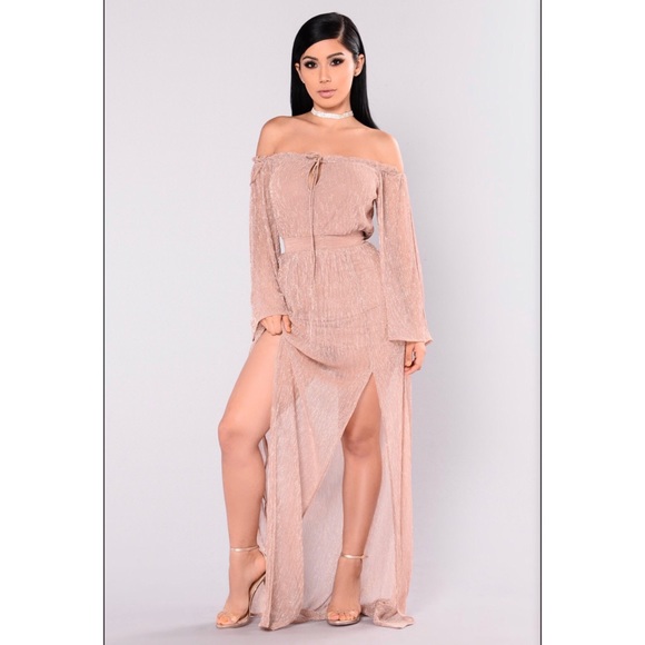 rose gold off shoulder gown